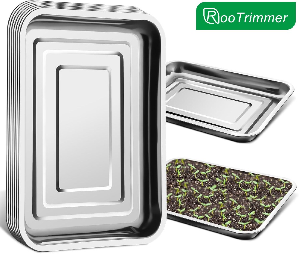 Stainless Metal Trays, Stainless Steel Seed Starter Carry Tray Fit 54 Cell Plug Tray, Nursery Seedling Pots Water Collection Transplantation (11.6 inch×15.2 inch, 1.45