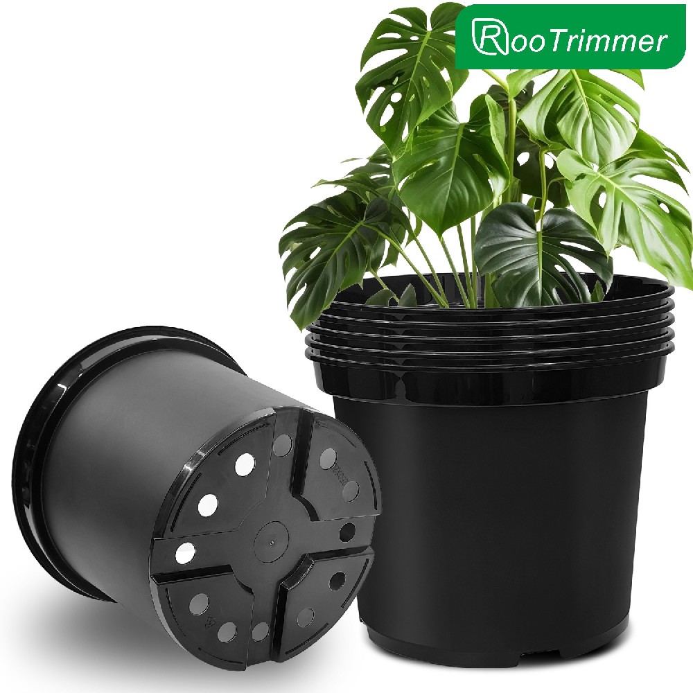5 Gallon Pots for Plants, 12 Inch Plastic Nursery Pots with Drainage Holes, Round Sturdy Garden Pots for Outdoor Indoor Plants, Deep Nursery Pots for Plants, (5-Pack, Black)