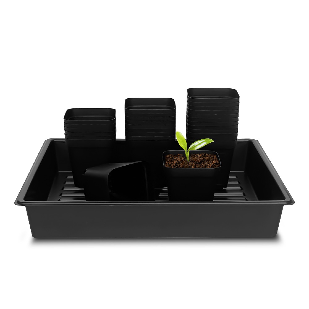 4 inch (8/9/10CM) Square Nursery Pots 60/100pcs, Sturdy Seedlings Trays 5 Pcs, Seeds Starter Germination Tray, Microgreening Planter Nursery Propagation 5 Sets