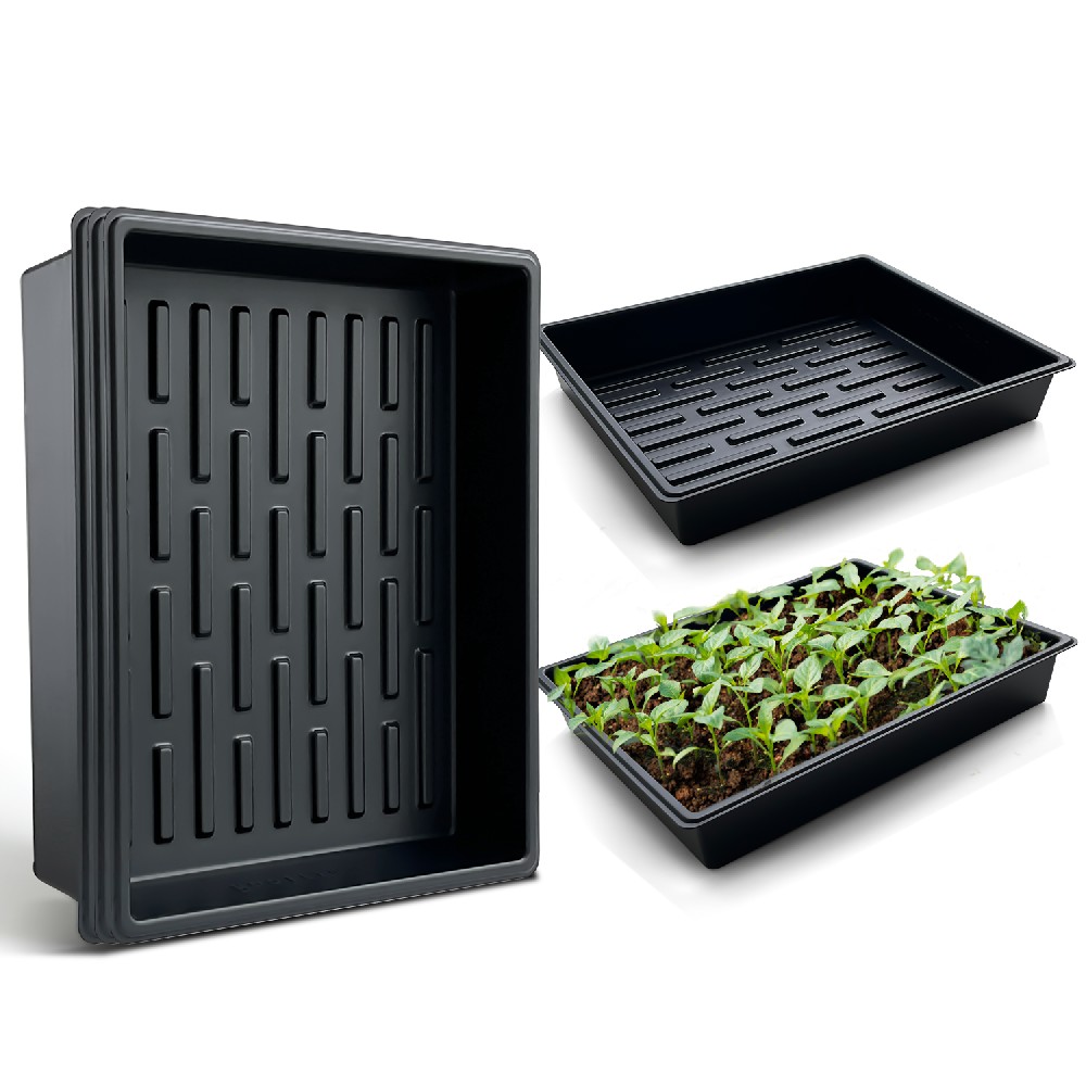 Seed Starter Tray, 5 Packs Plant Tray, Durable Plastic Growing Trays, Stackable Seedling Starter Trays Perfect for Indoor, Outdoor, Greenhouses, 16.5