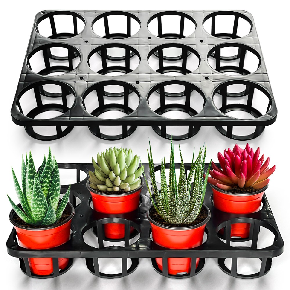 12 Cell Nursery Planter Pots Trays, Plant Pot Shuttle Carry Holder and Trays for 4 inch Round Plastic Nursery Pots Flowerpot Carrier Transporting (16.75