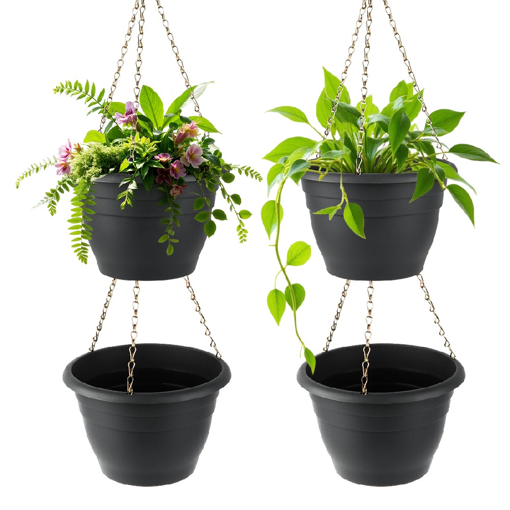 Hanging Planters 10 Inch, 4 Pcs Flower Pots with Drainage Hole, Self Watering Hanging Basket for Indoor Outdoor Plants, Decor, Gray