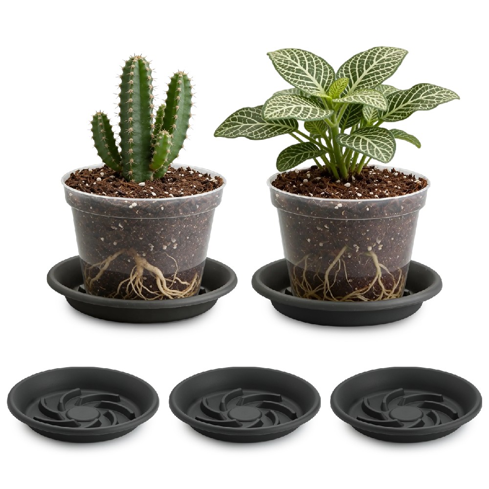 Plant Saucer 8 inch 5 Pack, Pot Elevators for Inside Plants, Heavy Duty Flower Planter Drip Trays for Pots, Grow Bags Saucers Gray